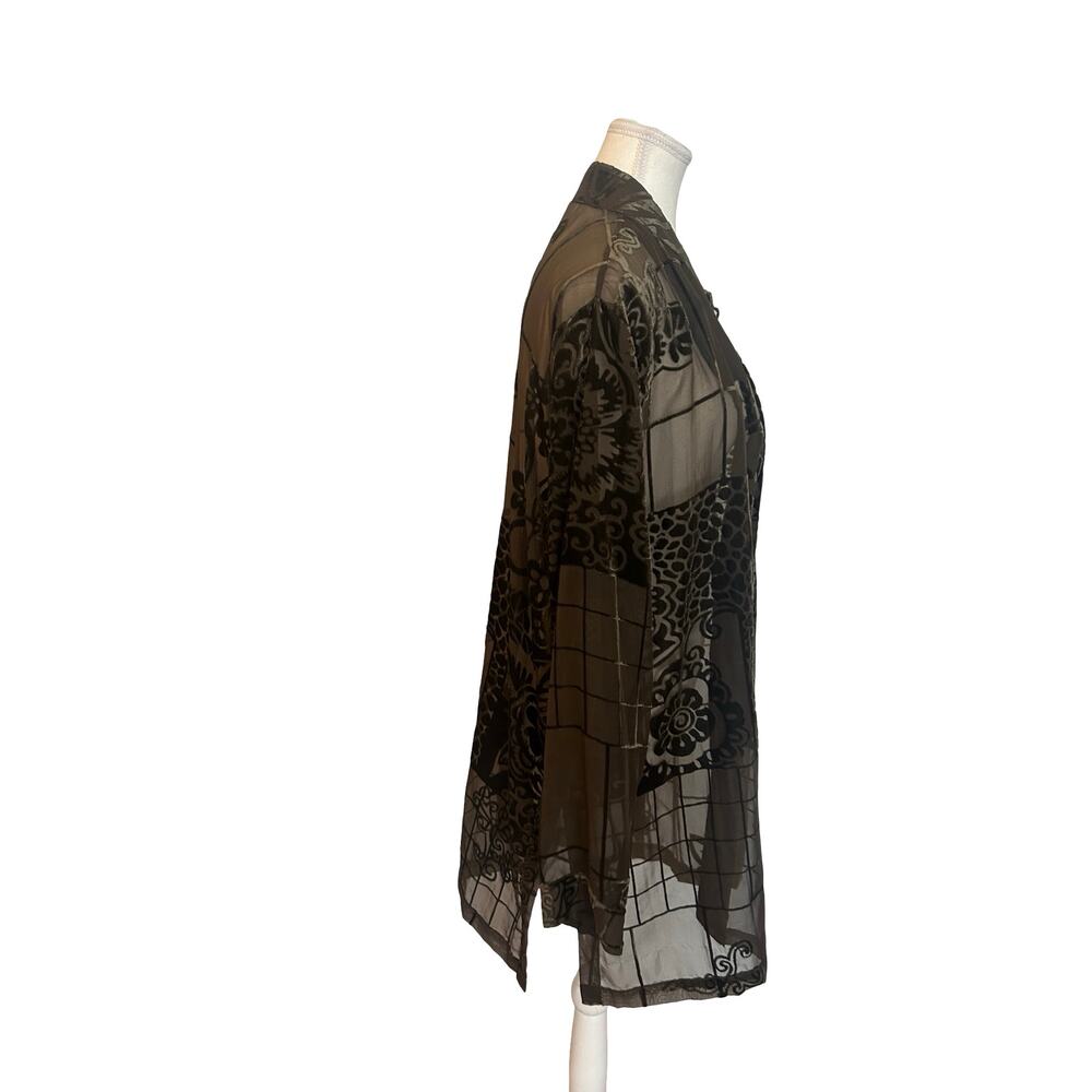 Coldwater Creek Burnout Velvet Duster Blouse Sheer Mocha Floral Y2K - Picture 13 of 15